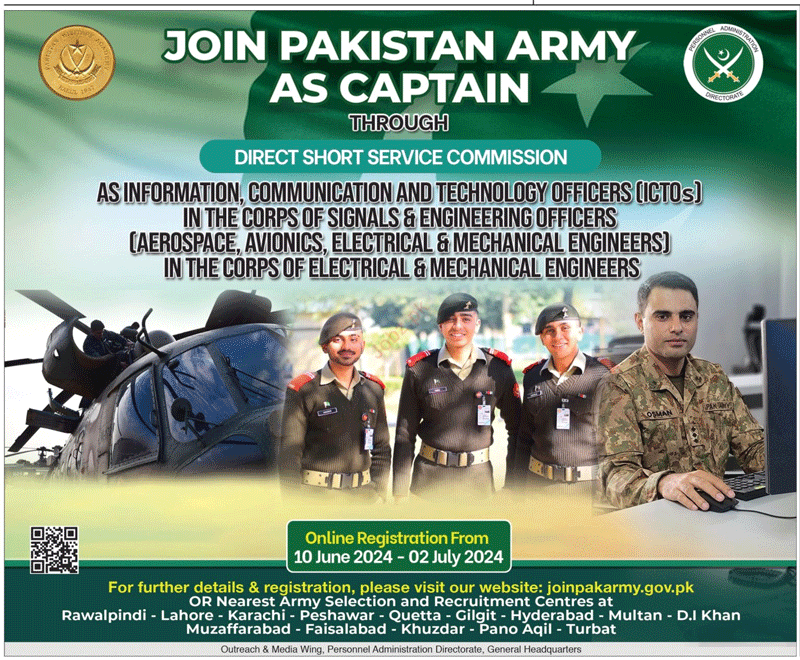 Pak Army Jobs 2024 Online apply for male