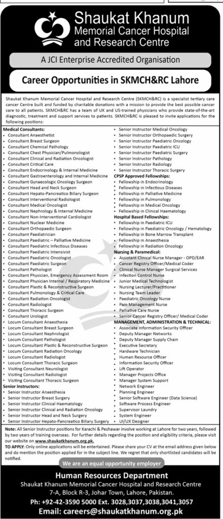 www.shaukatkhanum.org.pk jobs 2024
