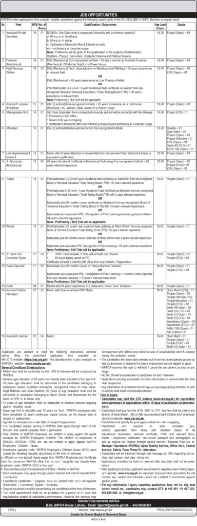 WAPDA Jobs 2024 Matric Base
